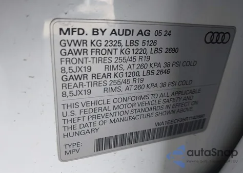 2024 Audi Q3 Premium Plus 45 Tfsi S Line Quattro Tiptronic из США, поврежденный, VIN WA1EECF35R1142680